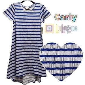 LulaRoe Carly Long/Midi Dress High Low Hem Stretchy Comfortable Abstract Blue XS